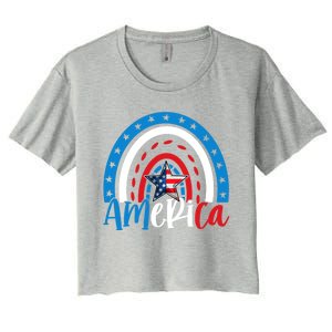 America American Flag Patriotic 4th Of July Rainbow Meaningful Gift Women's Crop Top Tee