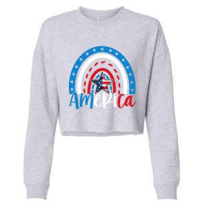 America American Flag Patriotic 4th Of July Rainbow Meaningful Gift Cropped Pullover Crew