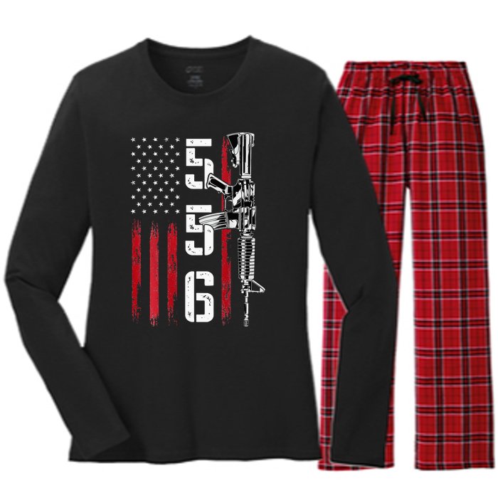 Ar15 American Flag Ar15 Rifle Gun Owner Back Women's Long Sleeve Flannel Pajama Set 