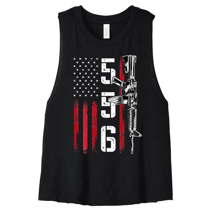 Ar15 American Flag Ar15 Rifle Gun Owner Back Women's Racerback Cropped Tank