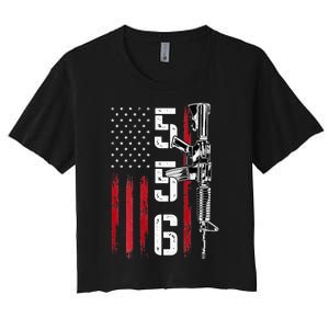 Ar15 American Flag Ar15 Rifle Gun Owner Back Women's Crop Top Tee