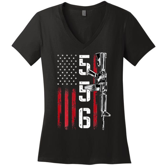 Ar15 American Flag Ar15 Rifle Gun Owner Back Women's V-Neck T-Shirt