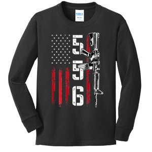 Ar15 American Flag Ar15 Rifle Gun Owner Back Kids Long Sleeve Shirt