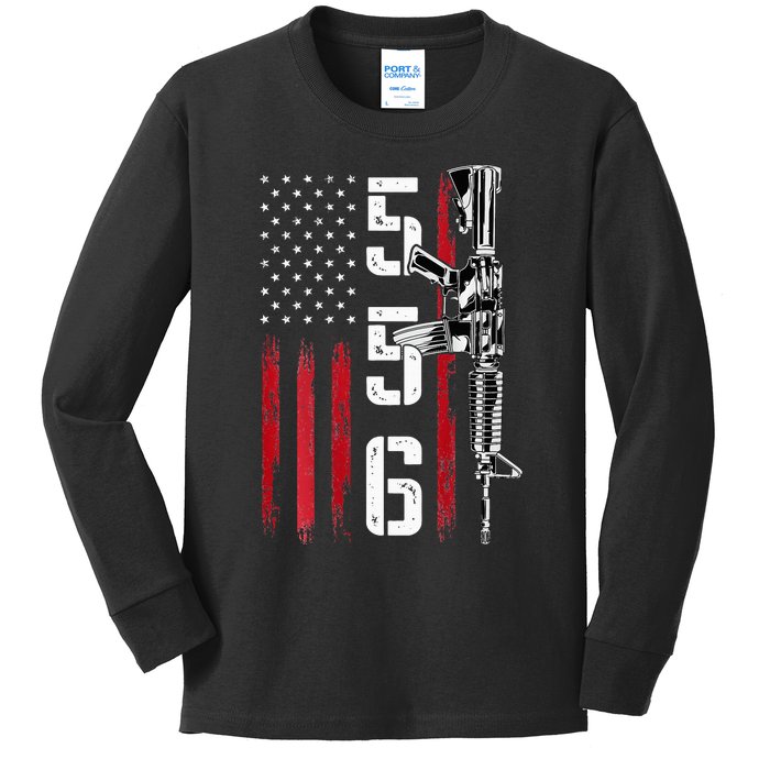 Ar15 American Flag Ar15 Rifle Gun Owner Back Kids Long Sleeve Shirt