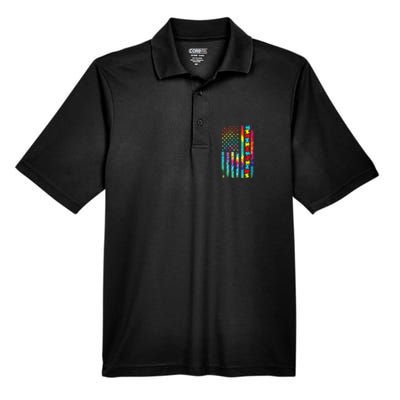 Autism American Flag Tie Dye Autism Awareness Men's Origin Performance Pique Polo