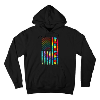 Autism American Flag Tie Dye Autism Awareness Hoodie