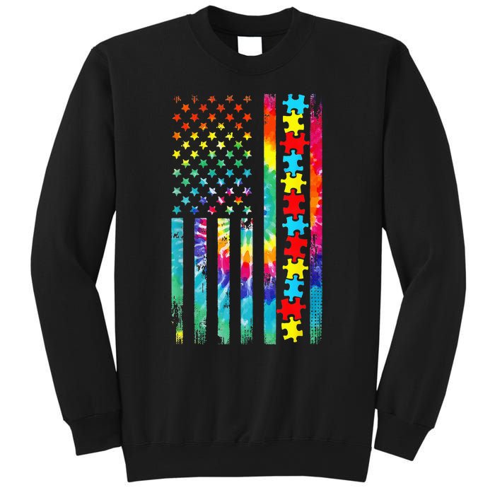 Autism American Flag Tie Dye Autism Awareness Sweatshirt