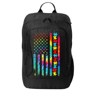 Autism American Flag Tie Dye Autism Awareness City Backpack