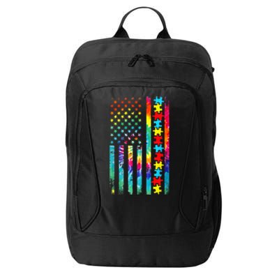 Autism American Flag Tie Dye Autism Awareness City Backpack