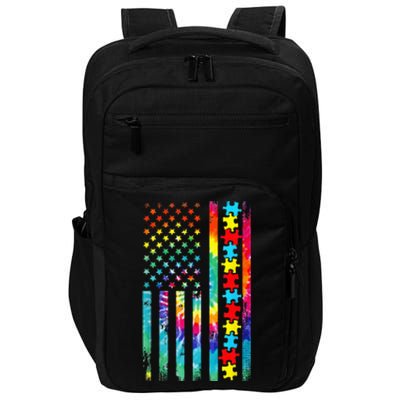 Autism American Flag Tie Dye Autism Awareness Impact Tech Backpack