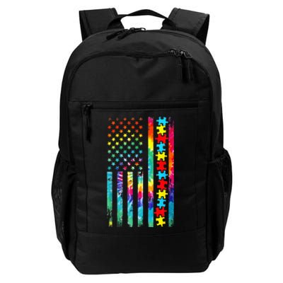 Autism American Flag Tie Dye Autism Awareness Daily Commute Backpack