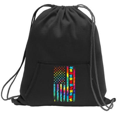 Autism American Flag Tie Dye Autism Awareness Sweatshirt Cinch Pack Bag