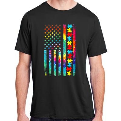 Autism American Flag Tie Dye Autism Awareness Adult ChromaSoft Performance T-Shirt