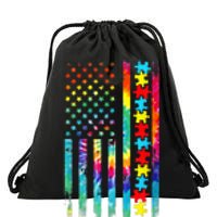 Autism American Flag Tie Dye Autism Awareness Drawstring Bag