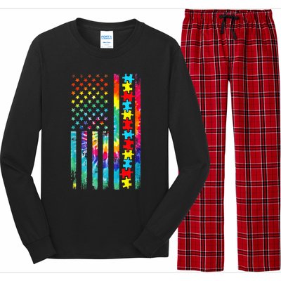 Autism American Flag Tie Dye Autism Awareness Long Sleeve Pajama Set