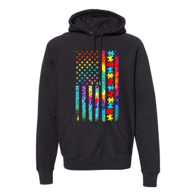 Autism American Flag Tie Dye Autism Awareness Premium Hoodie