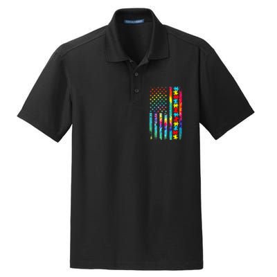 Autism American Flag Tie Dye Autism Awareness Dry Zone Grid Polo