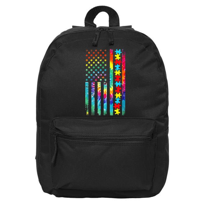 Autism American Flag Tie Dye Autism Awareness 16 in Basic Backpack