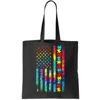 Autism American Flag Tie Dye Autism Awareness Tote Bag