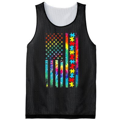 Autism American Flag Tie Dye Autism Awareness Mesh Reversible Basketball Jersey Tank