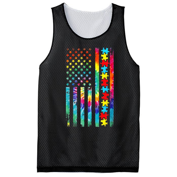 Autism American Flag Tie Dye Autism Awareness Mesh Reversible Basketball Jersey Tank