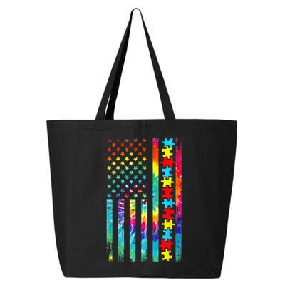 Autism American Flag Tie Dye Autism Awareness 25L Jumbo Tote