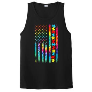 Autism American Flag Tie Dye Autism Awareness PosiCharge Competitor Tank