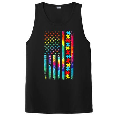 Autism American Flag Tie Dye Autism Awareness PosiCharge Competitor Tank