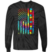 Autism American Flag Tie Dye Autism Awareness Tie-Dye Long Sleeve Shirt