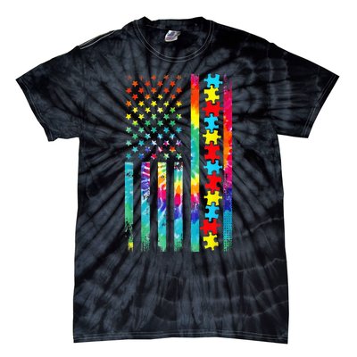 Autism American Flag Tie Dye Autism Awareness Tie-Dye T-Shirt