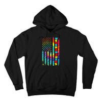 Autism American Flag Tie Dye Autism Awareness Tall Hoodie