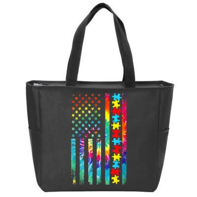 Autism American Flag Tie Dye Autism Awareness Zip Tote Bag