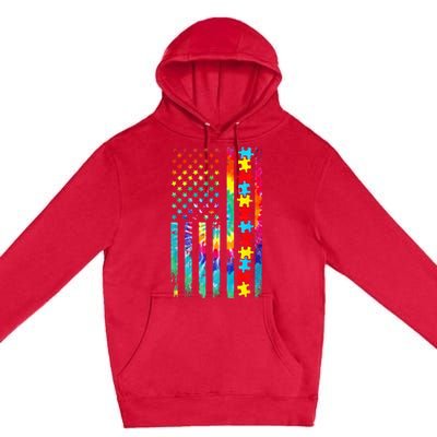 Autism American Flag Tie Dye Autism Awareness Premium Pullover Hoodie