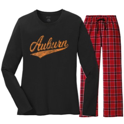 Auburn Alabama Flag Classic Vintage Sports Script Jersey Women's Long Sleeve Flannel Pajama Set 