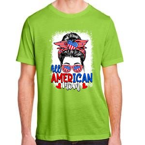 All American Flag Mom Messy Bun Mama 4th Of July Mommy Great Gift Adult ChromaSoft Performance T-Shirt