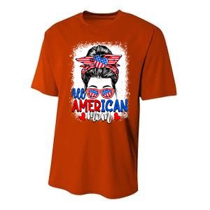 All American Flag Mom Messy Bun Mama 4th Of July Mommy Great Gift Performance Sprint T-Shirt