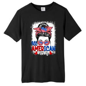 All American Flag Mom Messy Bun Mama 4th Of July Mommy Great Gift Tall Fusion ChromaSoft Performance T-Shirt