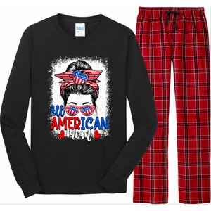 All American Flag Mom Messy Bun Mama 4th Of July Mommy Great Gift Long Sleeve Pajama Set