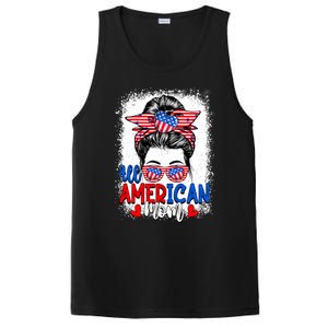 All American Flag Mom Messy Bun Mama 4th Of July Mommy Great Gift PosiCharge Competitor Tank