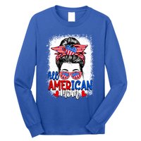 All American Flag Mom Messy Bun Mama 4th Of July Mommy Great Gift Long Sleeve Shirt