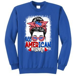 All American Flag Mom Messy Bun Mama 4th Of July Mommy Great Gift Sweatshirt