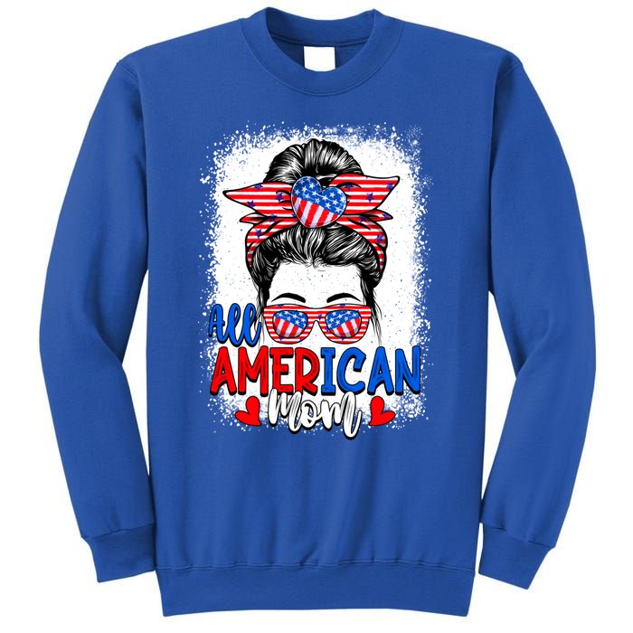 All American Flag Mom Messy Bun Mama 4th Of July Mommy Great Gift Sweatshirt