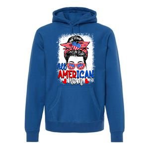 All American Flag Mom Messy Bun Mama 4th Of July Mommy Great Gift Premium Hoodie