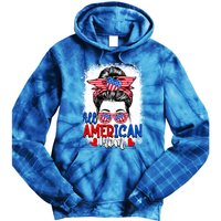 All American Flag Mom Messy Bun Mama 4th Of July Mommy Great Gift Tie Dye Hoodie