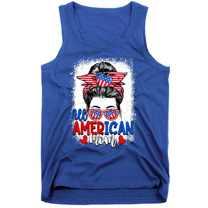 All American Flag Mom Messy Bun Mama 4th Of July Mommy Great Gift Tank Top