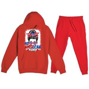 All American Flag Mom Messy Bun Mama 4th Of July Mommy Great Gift Premium Hooded Sweatsuit Set