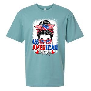 All American Flag Mom Messy Bun Mama 4th Of July Mommy Great Gift Sueded Cloud Jersey T-Shirt