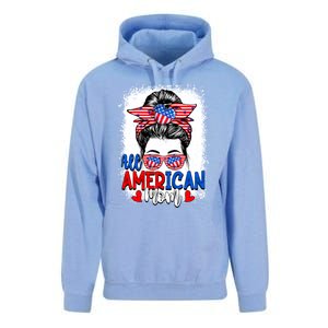 All American Flag Mom Messy Bun Mama 4th Of July Mommy Great Gift Unisex Surf Hoodie