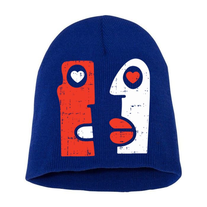 Abstract Art Face Valentines Day Drawing Painting Heart Funny Gift Short Acrylic Beanie