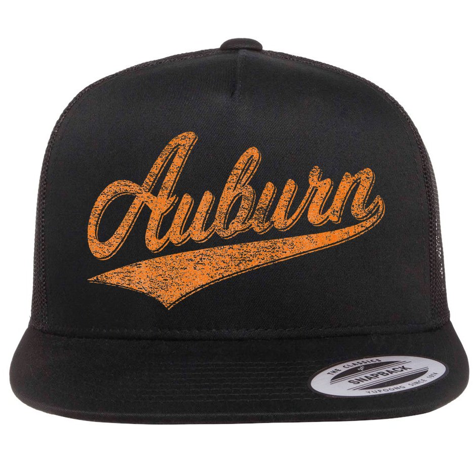 Auburn Alabama Flag Classic Vintage Sports Script Jersey Flat Bill Trucker Hat